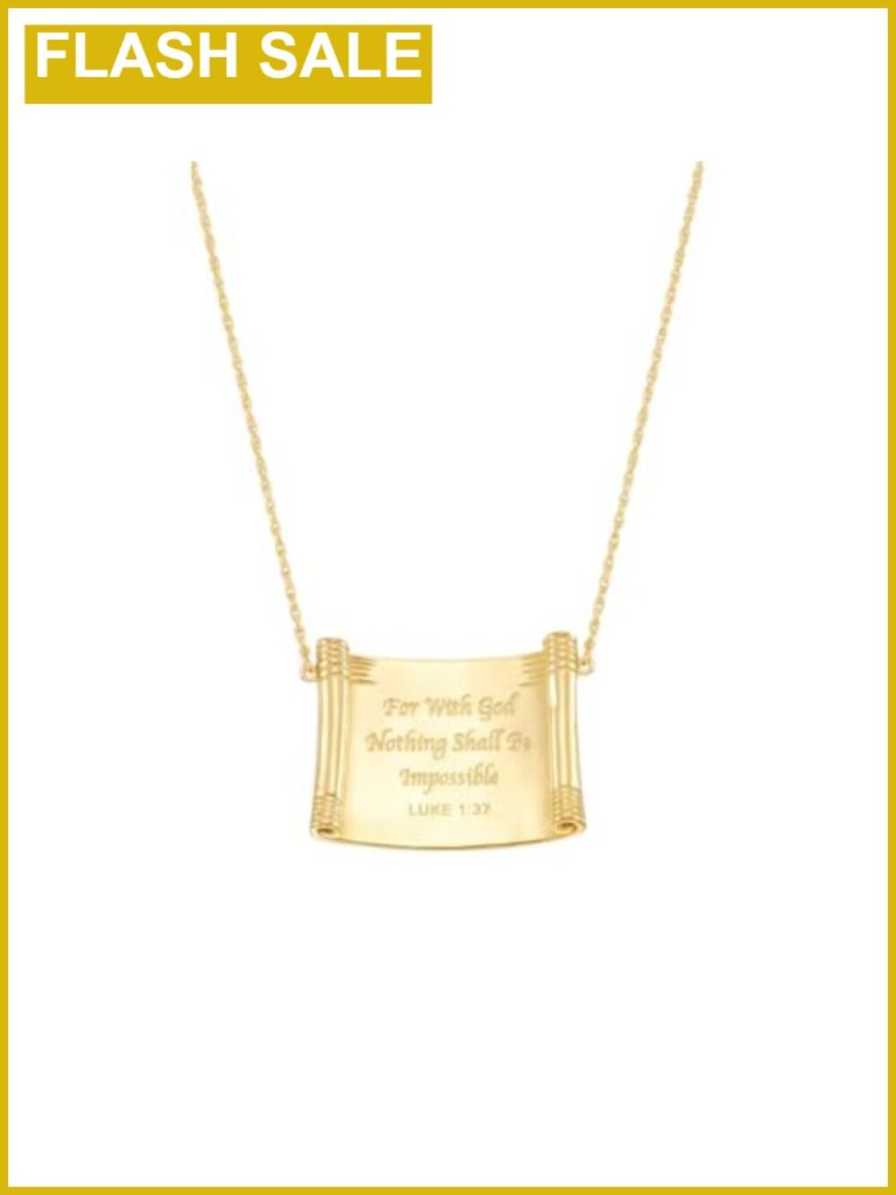 Gold Plated Copper Bible Verse Scroll Pendant Necklace Luke 1:37 Religious